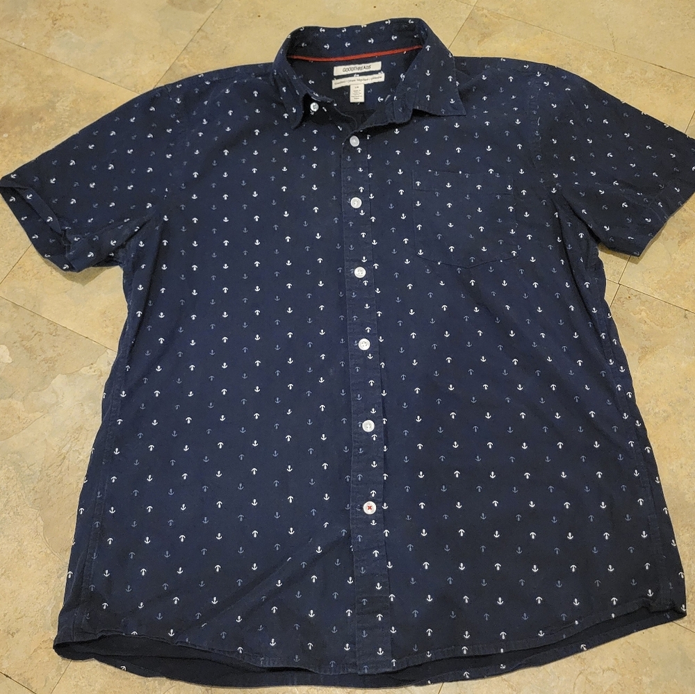 Goodthreads Size Large Boys Navy Anchor Shirt Button Down
